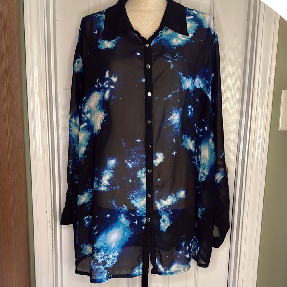 Cato Black Notched Collar Long Sleeve Button Down Shirt